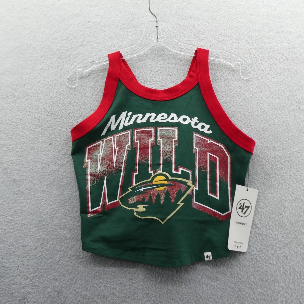 47 Brand Tank Top Women Small Minnesota Wild Green Red NHL Sleeveless Cotton